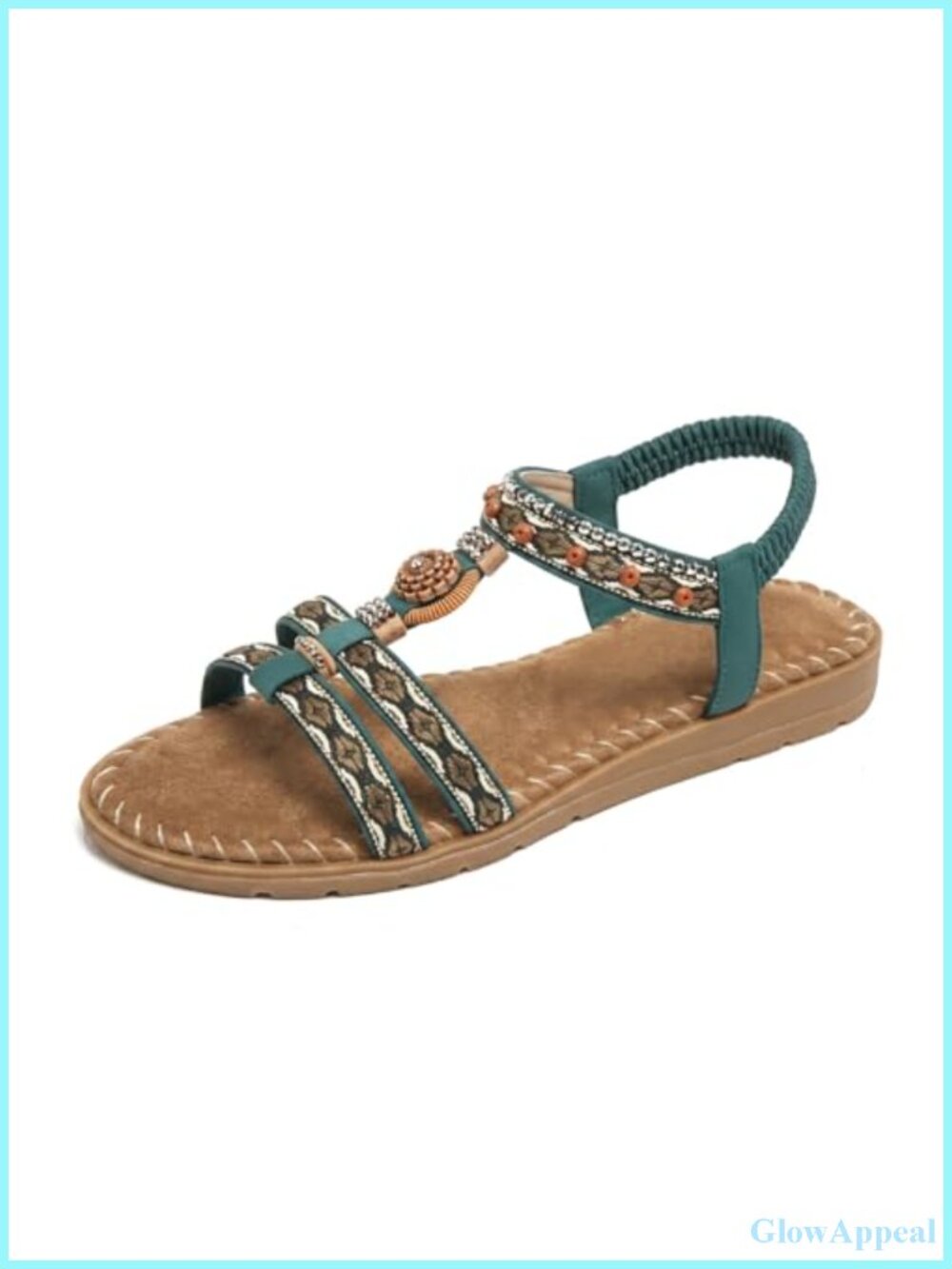 Boho Beaded Flat Sandals Soft Cushion Lined Summer Beach Footwear